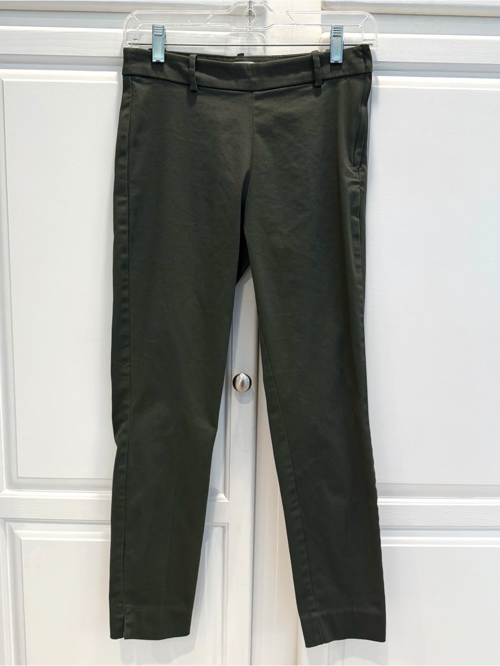 H&M Womens 4 Ankle Dress Pants Length Slim Olive Green Flat Front Side Zipper